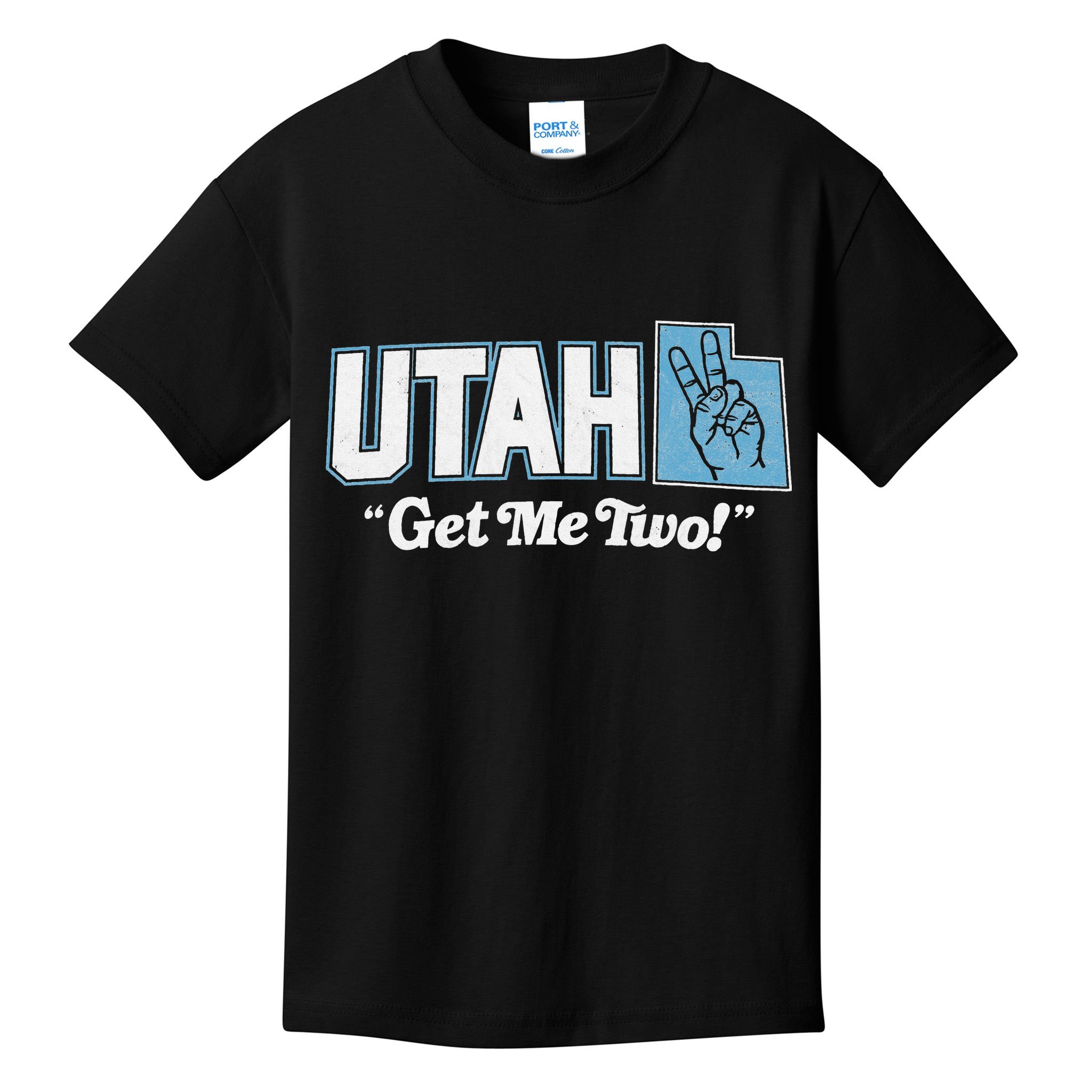 UTAH state slogan get me two finger hand retro 90s action Kids T-Shirt