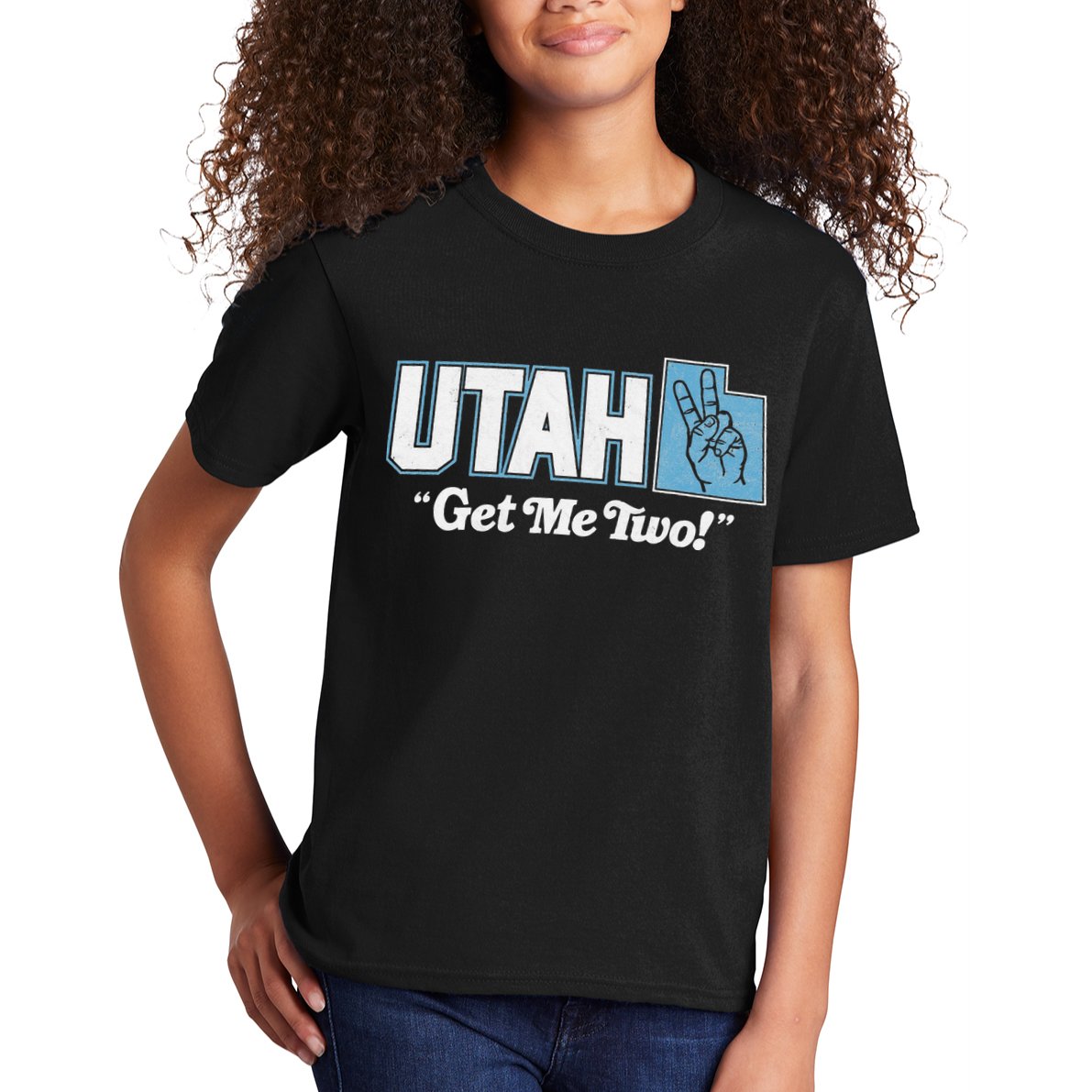 UTAH state slogan get me two finger hand retro 90s action Kids T-Shirt