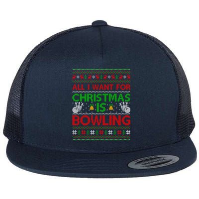 Ugly Sweater Style All I Want For Christmas Is Bowling Xmas Gift Flat Bill Trucker Hat