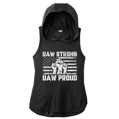 UAW Strong Solidarity UAW Proud Union UAW Laborer Worker Ladies PosiCharge Tri-Blend Wicking Draft Hoodie Tank