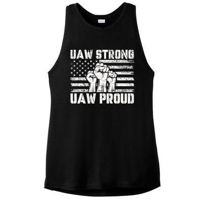 UAW Strong Solidarity UAW Proud Union UAW Laborer Worker Ladies PosiCharge Tri-Blend Wicking Tank