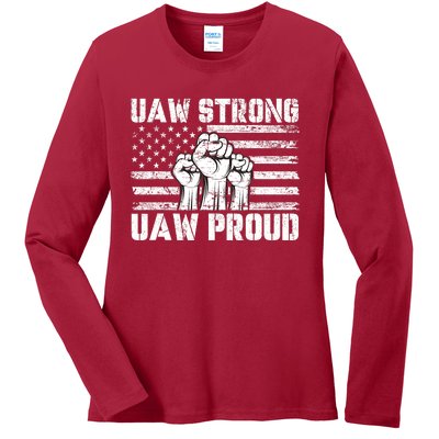 UAW Strong Solidarity UAW Proud Union UAW Laborer Worker Ladies Long Sleeve Shirt