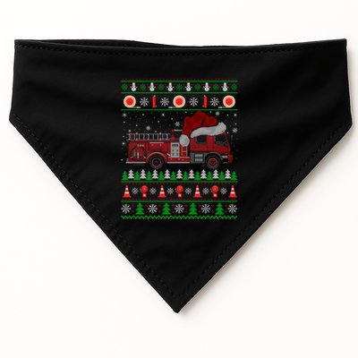 Ugly Sweater Style Fire Truck Fireman Firefighter Christmas USA-Made Doggie Bandana