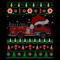 Ugly Sweater Style Fire Truck Fireman Firefighter Christmas Tall T-Shirt