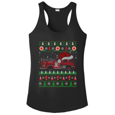 Ugly Sweater Style Fire Truck Fireman Firefighter Christmas Ladies PosiCharge Competitor Racerback Tank