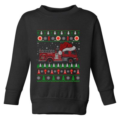 Ugly Sweater Style Fire Truck Fireman Firefighter Christmas Toddler Sweatshirt