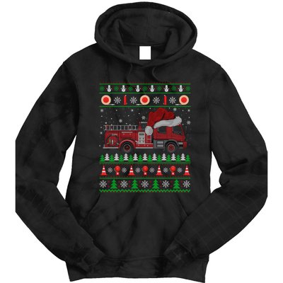 Ugly Sweater Style Fire Truck Fireman Firefighter Christmas Tie Dye Hoodie