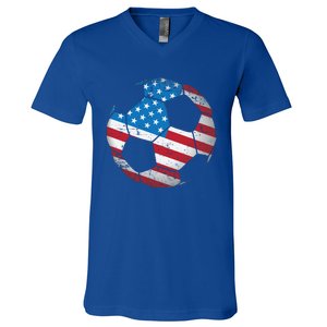 United States Soccer Ball Flag Jersey Gift Usa Football V-Neck T-Shirt