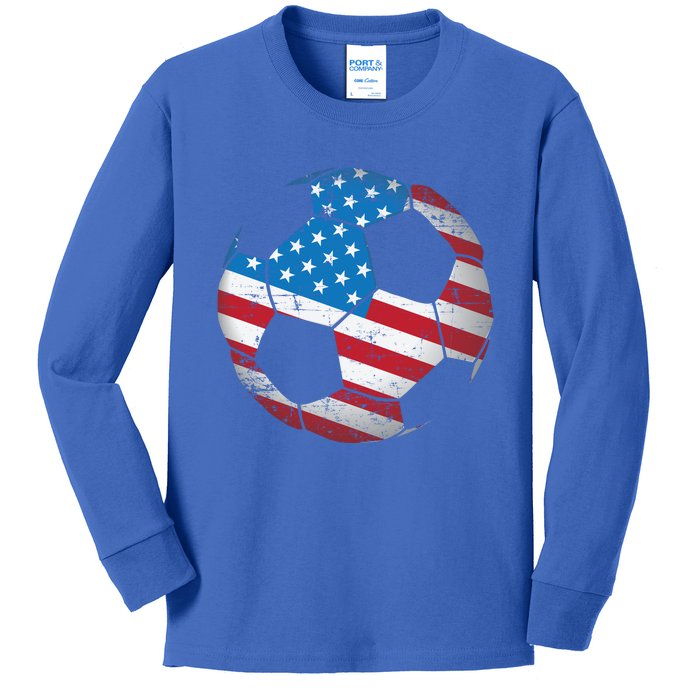 United States Soccer Ball Flag Jersey Gift Usa Football Kids Long Sleeve Shirt