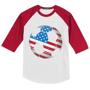 United States Soccer Ball Flag Jersey Gift Usa Football Kids Colorblock Raglan Jersey