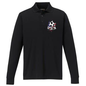 United States Soccer American Football Usa Futbol Performance Long Sleeve Polo