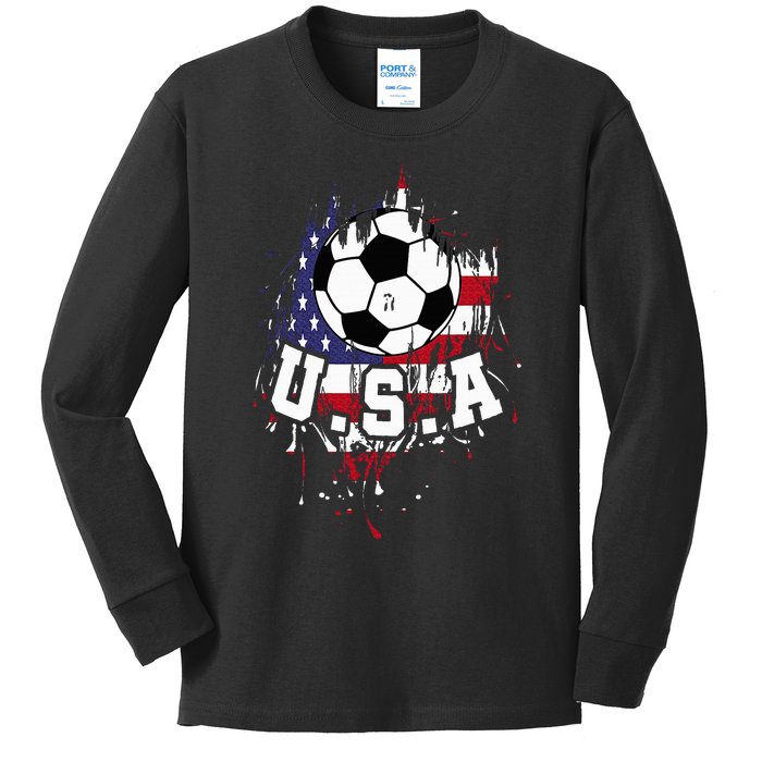 United States Soccer American Football Usa Futbol Kids Long Sleeve Shirt