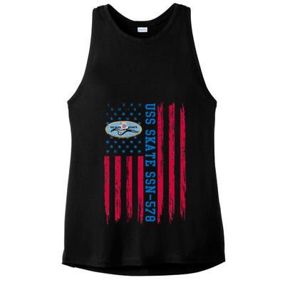 Uss Skate Ssn578 American Flag Submarine Ladies PosiCharge Tri-Blend Wicking Tank