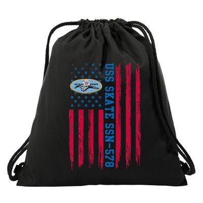 Uss Skate Ssn578 American Flag Submarine Drawstring Bag