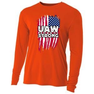 UAW Strong Solidarity UAW Laborer Worker UAW Proud Union America Flag Cooling Performance Long Sleeve Crew