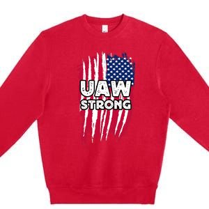 UAW Strong Solidarity UAW Laborer Worker UAW Proud Union America Flag Premium Crewneck Sweatshirt