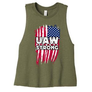 UAW Strong Solidarity UAW Laborer Worker UAW Proud Union America Flag Women's Racerback Cropped Tank