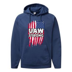 UAW Strong Solidarity UAW Laborer Worker UAW Proud Union America Flag Performance Fleece Hoodie