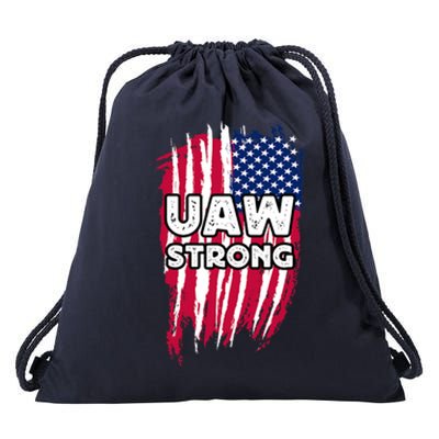 UAW Strong Solidarity UAW Laborer Worker UAW Proud Union America Flag Drawstring Bag