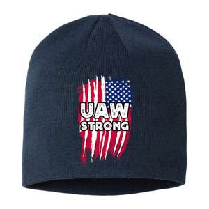 UAW Strong Solidarity UAW Laborer Worker UAW Proud Union America Flag Sustainable Beanie