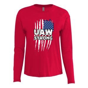 UAW Strong Solidarity UAW Laborer Worker UAW Proud Union America Flag Womens Cotton Relaxed Long Sleeve T-Shirt