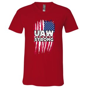 UAW Strong Solidarity UAW Laborer Worker UAW Proud Union America Flag V-Neck T-Shirt