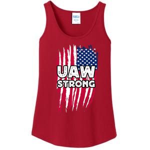 UAW Strong Solidarity UAW Laborer Worker UAW Proud Union America Flag Ladies Essential Tank