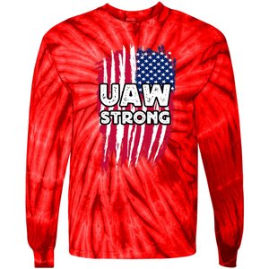 UAW Strong Solidarity UAW Laborer Worker UAW Proud Union America Flag Tie-Dye Long Sleeve Shirt