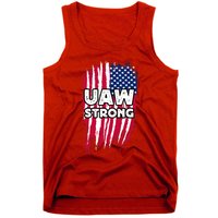 UAW Strong Solidarity UAW Laborer Worker UAW Proud Union America Flag Tank Top