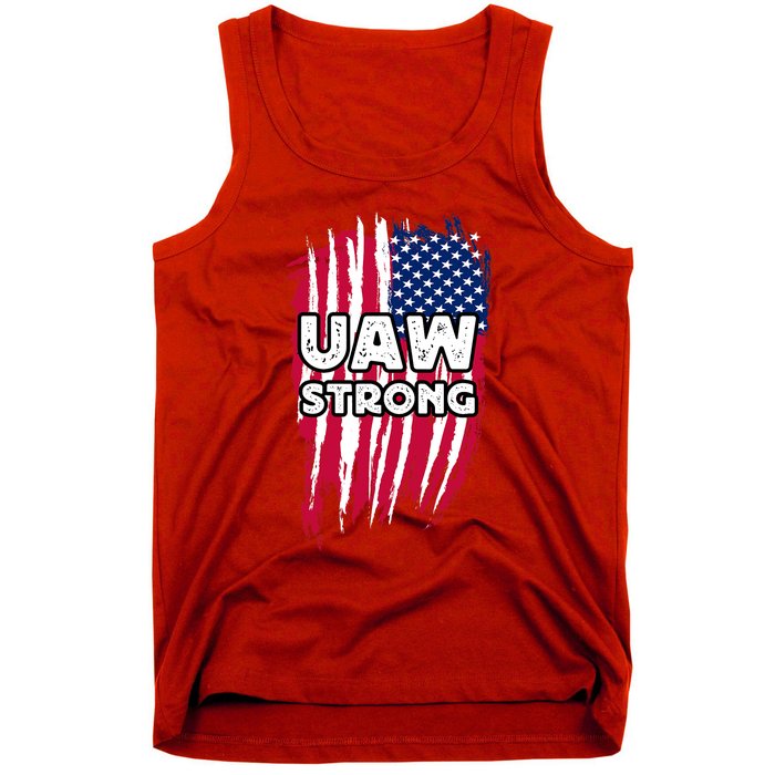 UAW Strong Solidarity UAW Laborer Worker UAW Proud Union America Flag Tank Top