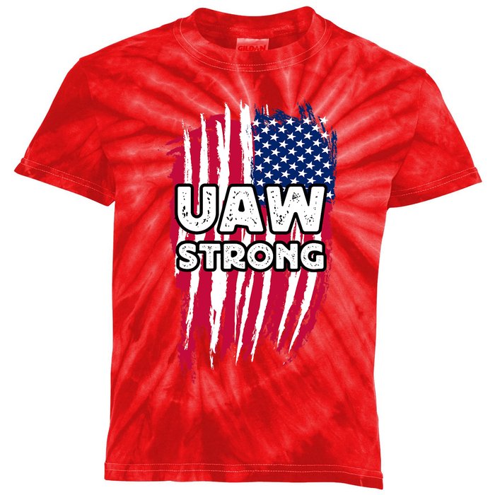 UAW Strong Solidarity UAW Laborer Worker UAW Proud Union America Flag Kids Tie-Dye T-Shirt