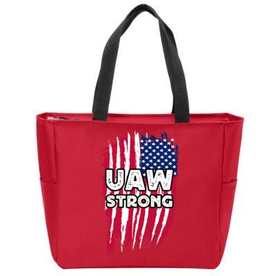 UAW Strong Solidarity UAW Laborer Worker UAW Proud Union America Flag Zip Tote Bag