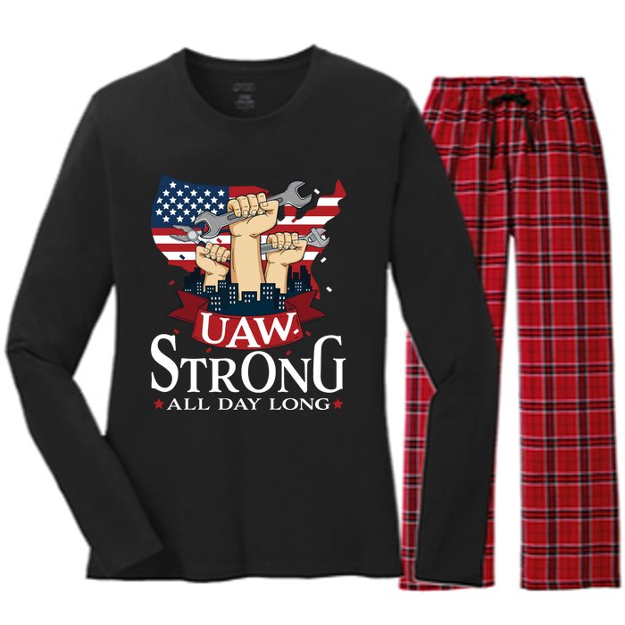 UAW Strong Solidarity UAW Proud Union UAW Laborer Worker Women's Long Sleeve Flannel Pajama Set 