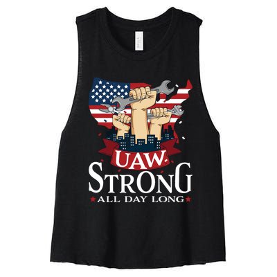 UAW Strong Solidarity UAW Proud Union UAW Laborer Worker Women's Racerback Cropped Tank