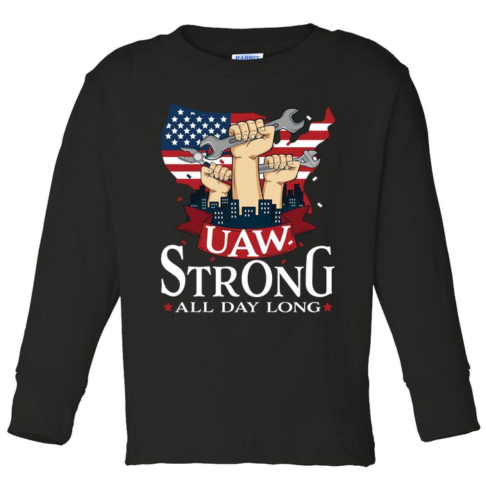 UAW Strong Solidarity UAW Proud Union UAW Laborer Worker Toddler Long Sleeve Shirt