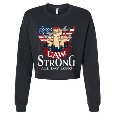 UAW Strong Solidarity UAW Proud Union UAW Laborer Worker Cropped Pullover Crew