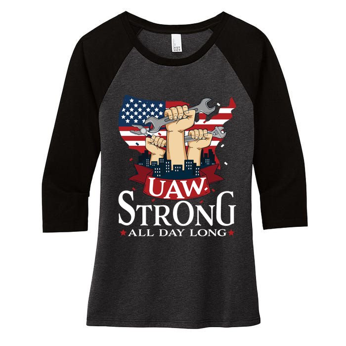 UAW Strong Solidarity UAW Proud Union UAW Laborer Worker Women's Tri-Blend 3/4-Sleeve Raglan Shirt