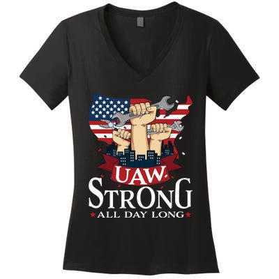 UAW Strong Solidarity UAW Proud Union UAW Laborer Worker Women's V-Neck T-Shirt