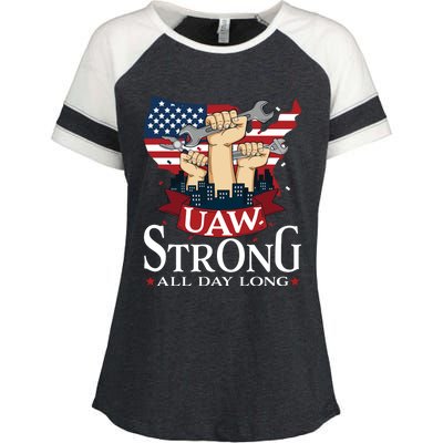 UAW Strong Solidarity UAW Proud Union UAW Laborer Worker Enza Ladies Jersey Colorblock Tee