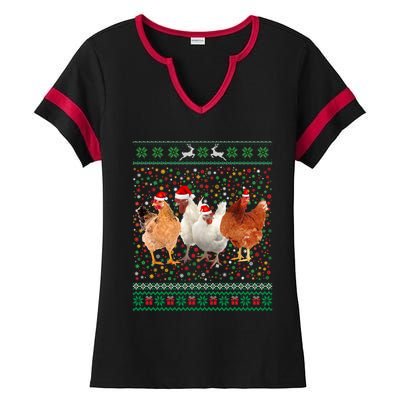 Ugly Sweater Santa Hat Christmas Chicken Lover Animal Hat Funny Gift Ladies Halftime Notch Neck Tee