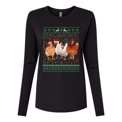 Ugly Sweater Santa Hat Christmas Chicken Lover Animal Hat Funny Gift Womens Cotton Relaxed Long Sleeve T-Shirt