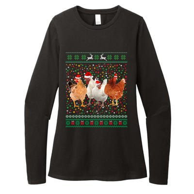 Ugly Sweater Santa Hat Christmas Chicken Lover Animal Hat Funny Gift Womens CVC Long Sleeve Shirt