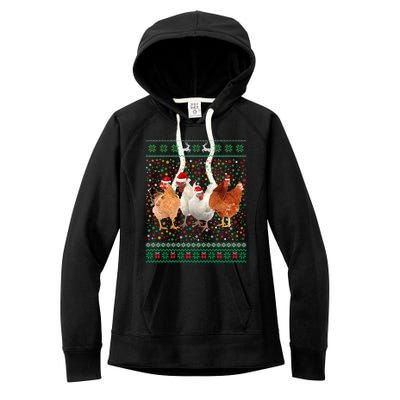 Ugly Sweater Santa Hat Christmas Chicken Lover Animal Hat Funny Gift Women's Fleece Hoodie