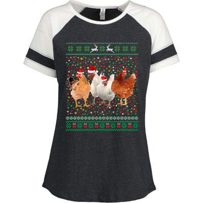 Ugly Sweater Santa Hat Christmas Chicken Lover Animal Hat Funny Gift Enza Ladies Jersey Colorblock Tee