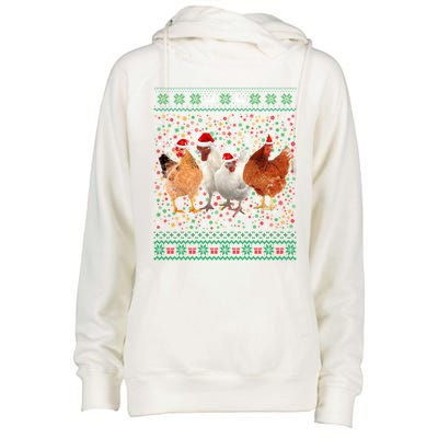 Ugly Sweater Santa Hat Christmas Chicken Lover Animal Hat Funny Gift Womens Funnel Neck Pullover Hood