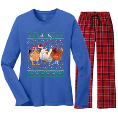 Ugly Sweater Santa Hat Christmas Chicken Lover Animal Hat Funny Gift Women's Long Sleeve Flannel Pajama Set 