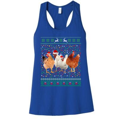 Ugly Sweater Santa Hat Christmas Chicken Lover Animal Hat Funny Gift Women's Racerback Tank