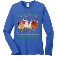 Ugly Sweater Santa Hat Christmas Chicken Lover Animal Hat Funny Gift Ladies Long Sleeve Shirt