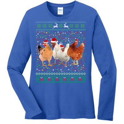 Ugly Sweater Santa Hat Christmas Chicken Lover Animal Hat Funny Gift Ladies Long Sleeve Shirt