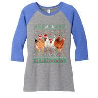 Ugly Sweater Santa Hat Christmas Chicken Lover Animal Hat Funny Gift Women's Tri-Blend 3/4-Sleeve Raglan Shirt